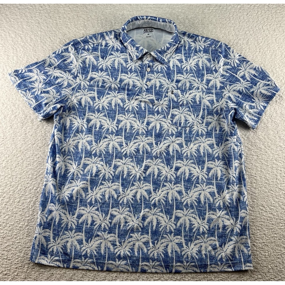 IZOD Saltwater Blue‎ Hawaiian Button Up Shirt Mens XL Short Sleeve Palm Tree